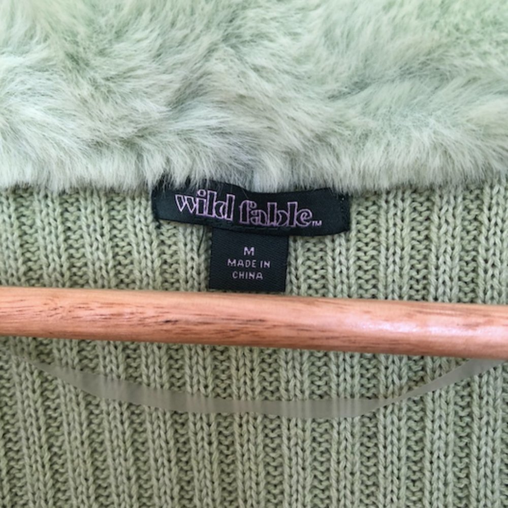 SOLD wild fable Faux-Fur Tie-Front Sweater / Medium / Green - Picture 2 of 3